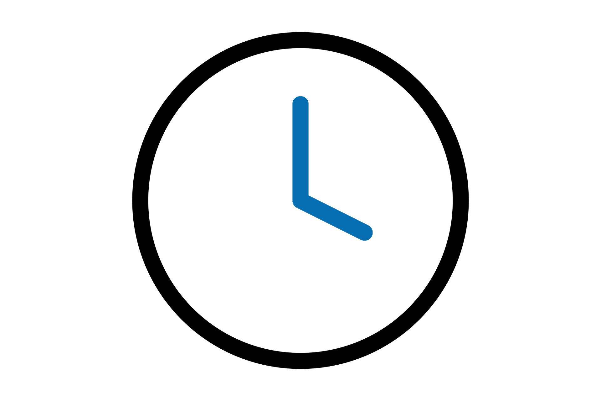 Icon with a clock consisting of a black circle and dark blue hands set at 4 o'clock.