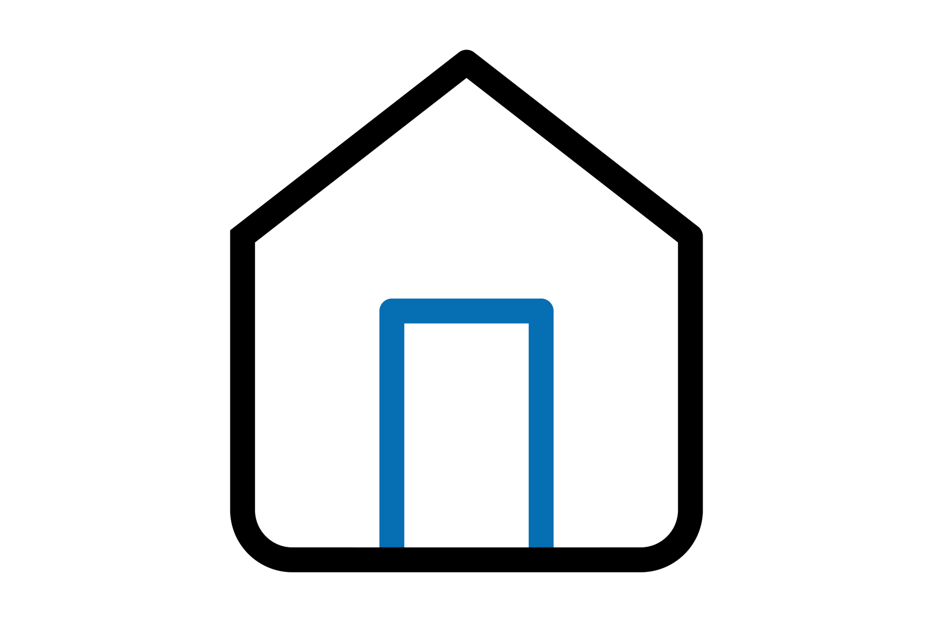 Icon with black house with dark blue door