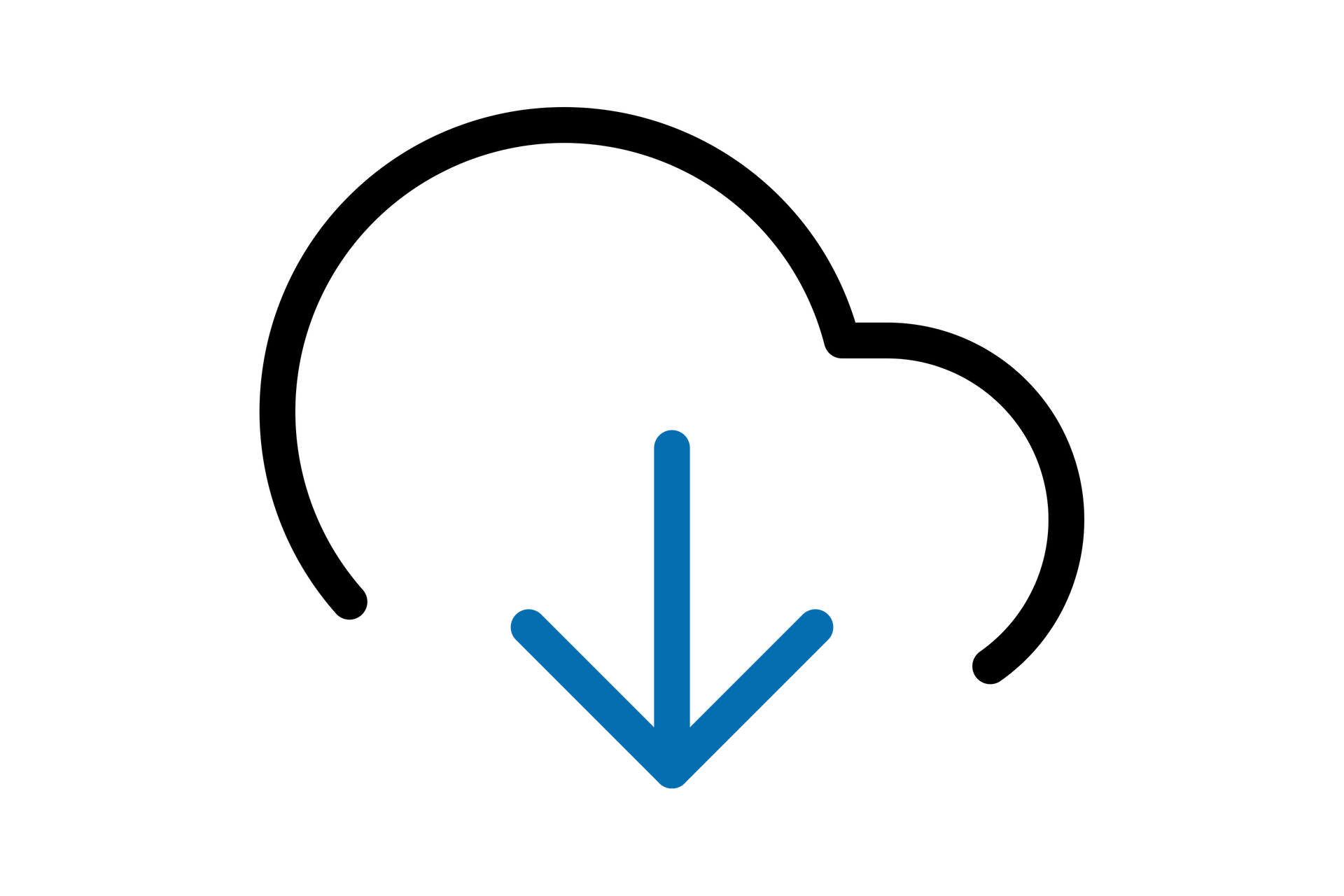 Icon with a black cloud and a dark blue down arrow
